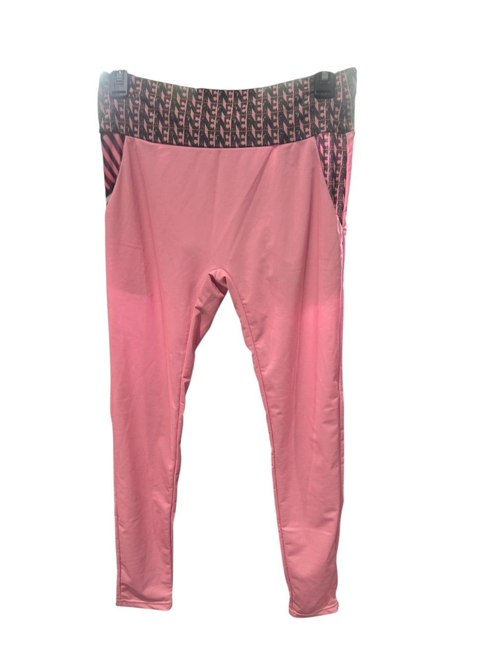 Pink Girls' Athletic Leggings with Patterned Waistband